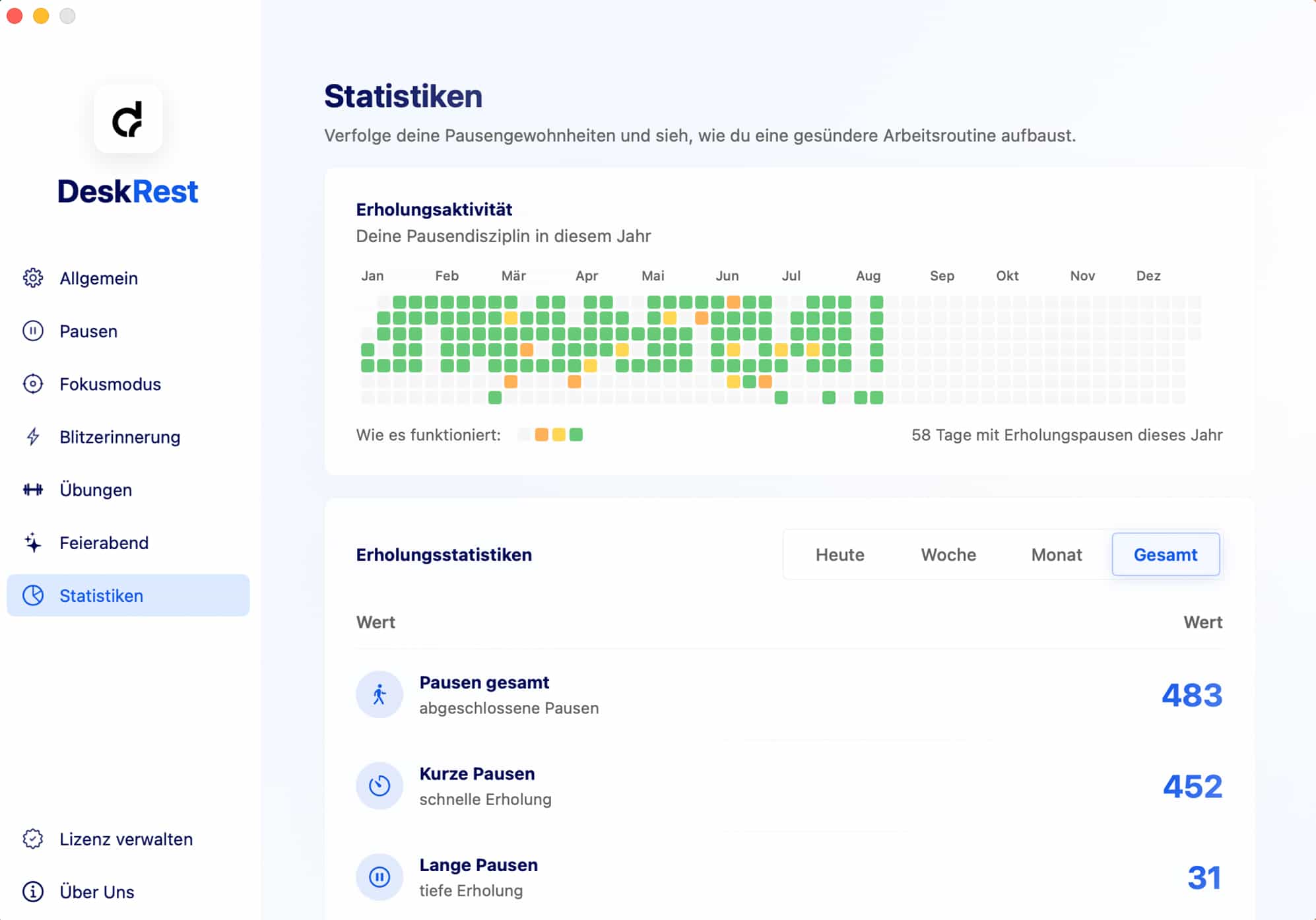 DeskRest Statistik-Einstellungen
