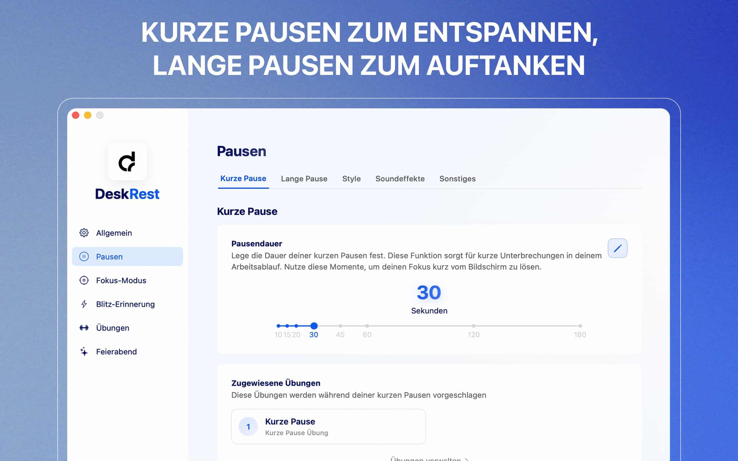DeskRest Pausen-Einstellungen