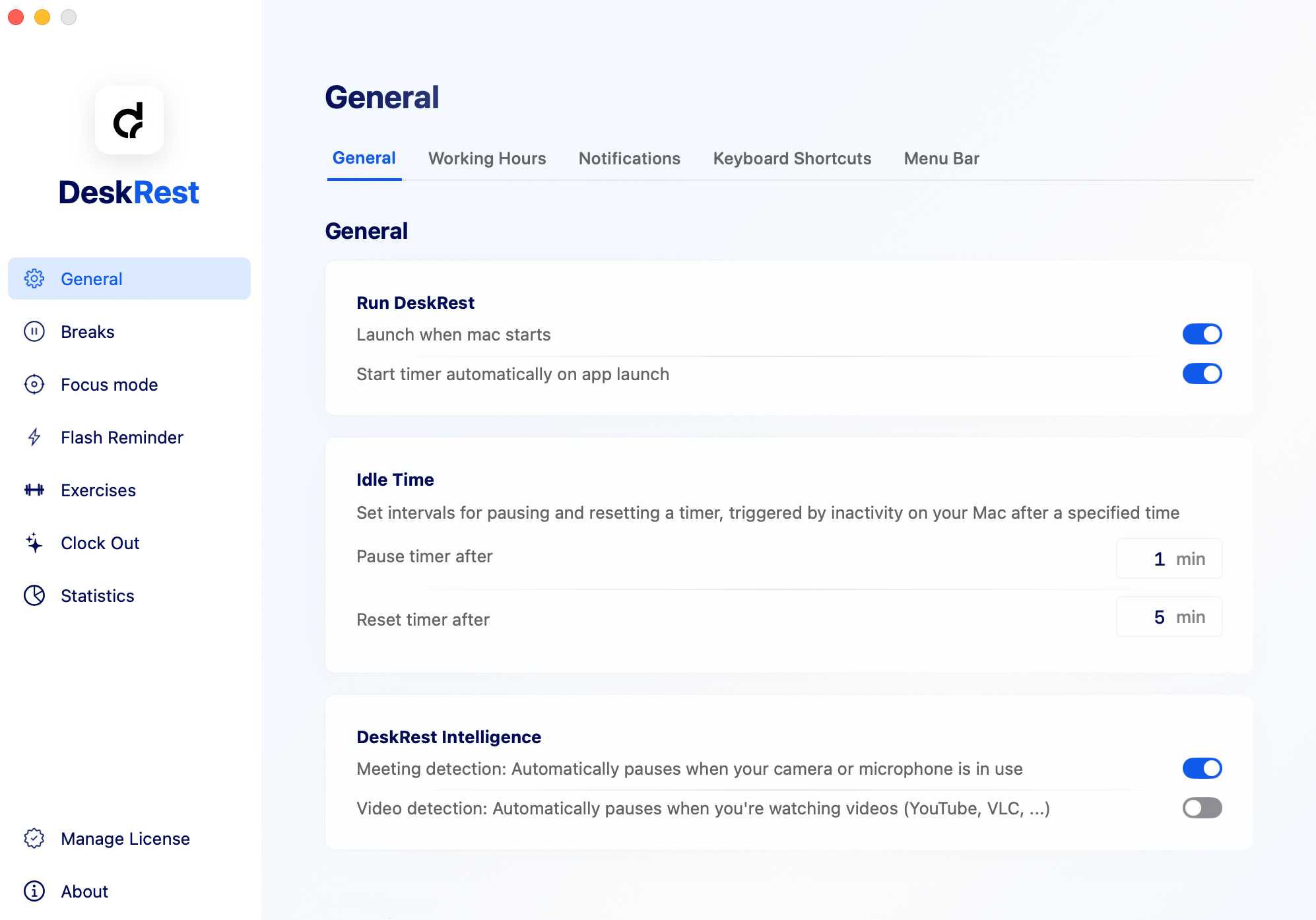 DeskRest General Settings