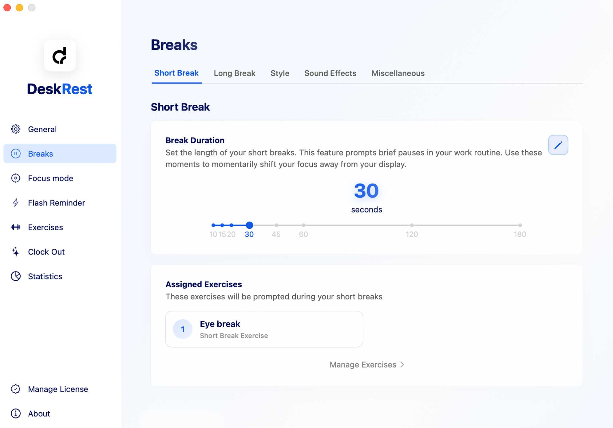 DeskRest Break Settings