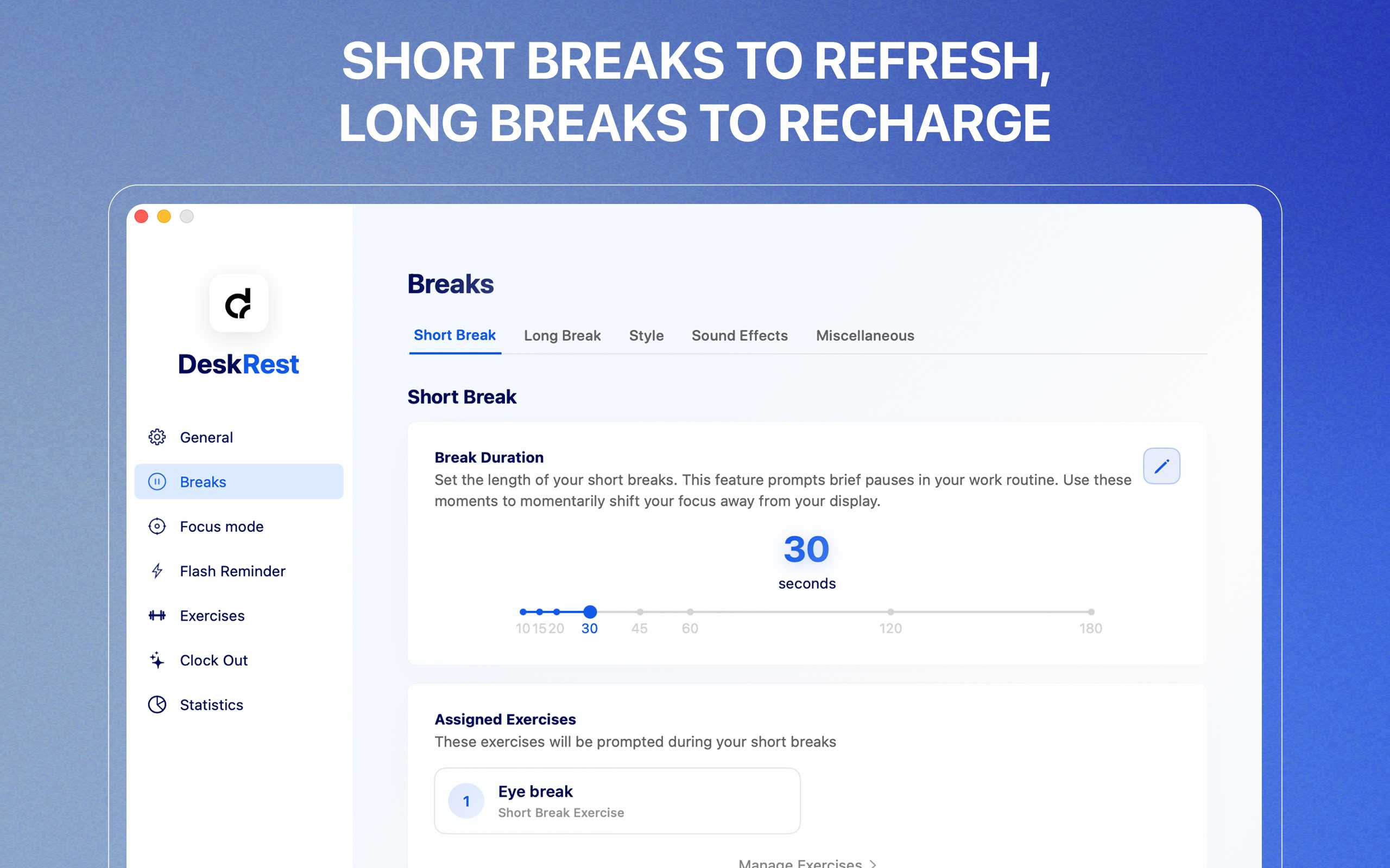 DeskRest Break Settings